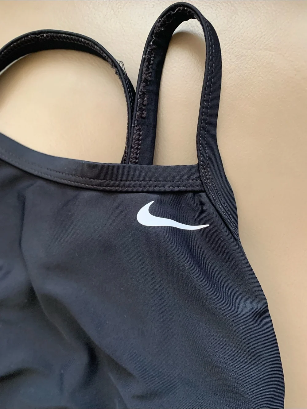 Nike Black Girls Racing-Back Swim Suit with White Swoosh